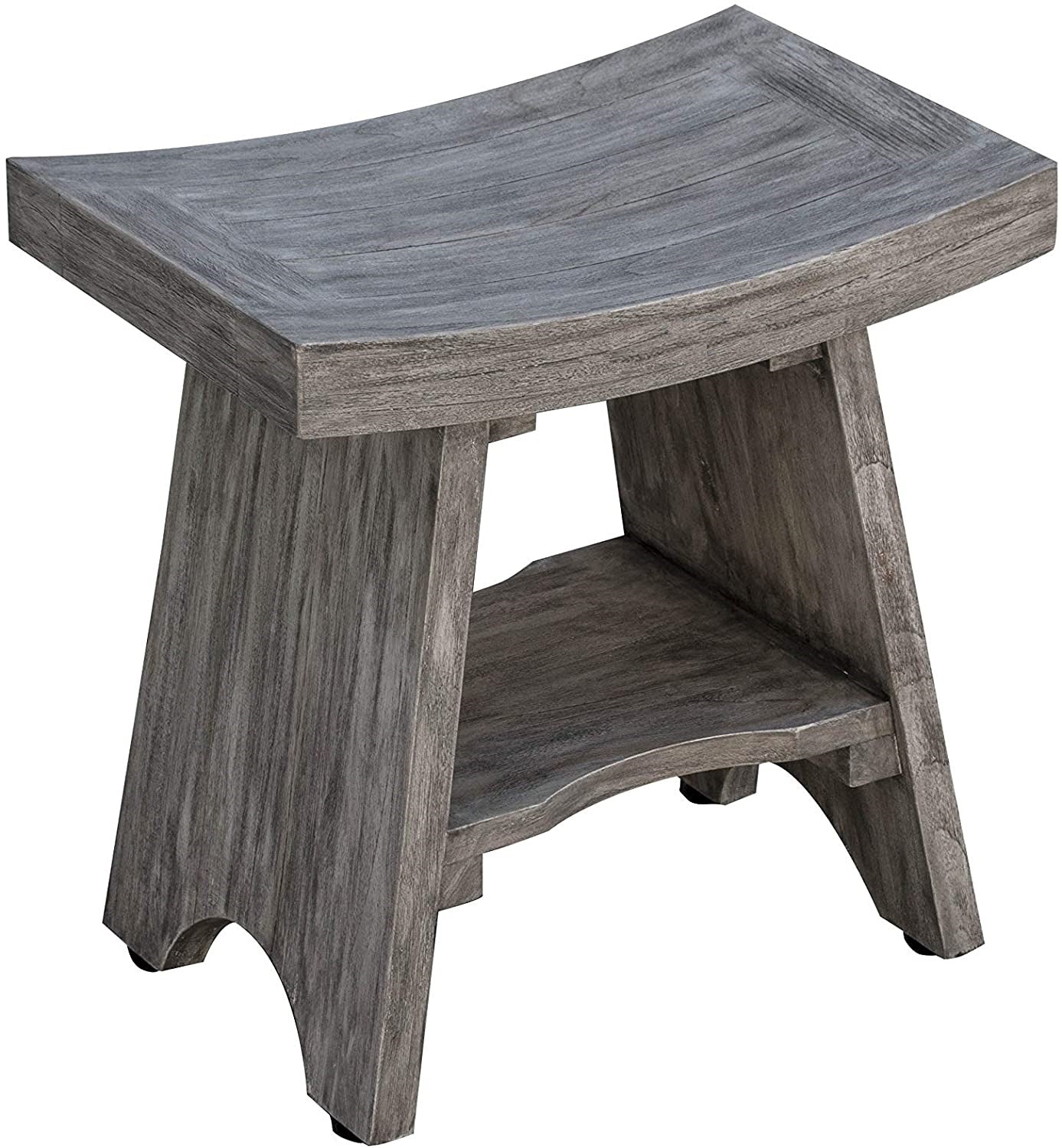 Contemporary Teak Shower Or Bench With Shelf In Gray Finish