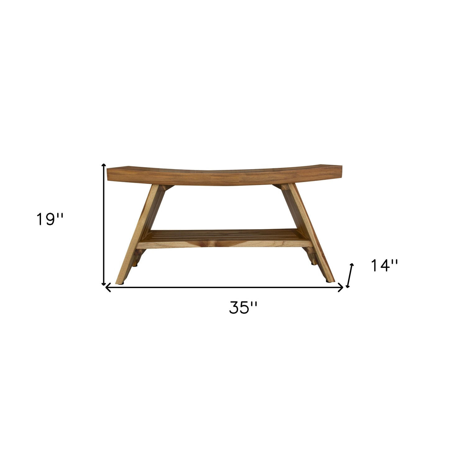 35" Teak Rectangular Shower Outdoor Bench With Shelf In Natural Finish