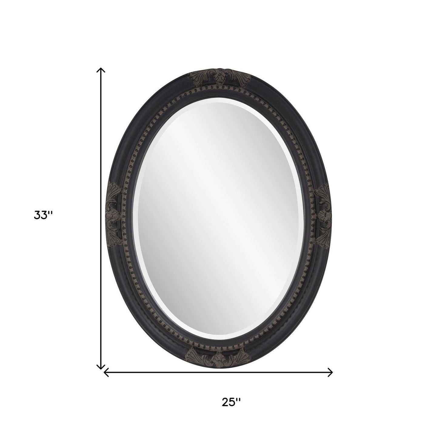 Oval Antiqued Black Wood Frame Mirror