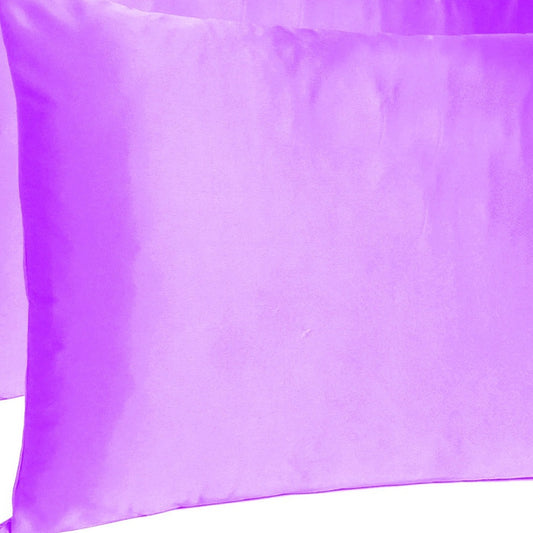 Violet Dreamy Set Of 2 Silky Satin Queen Pillowcases