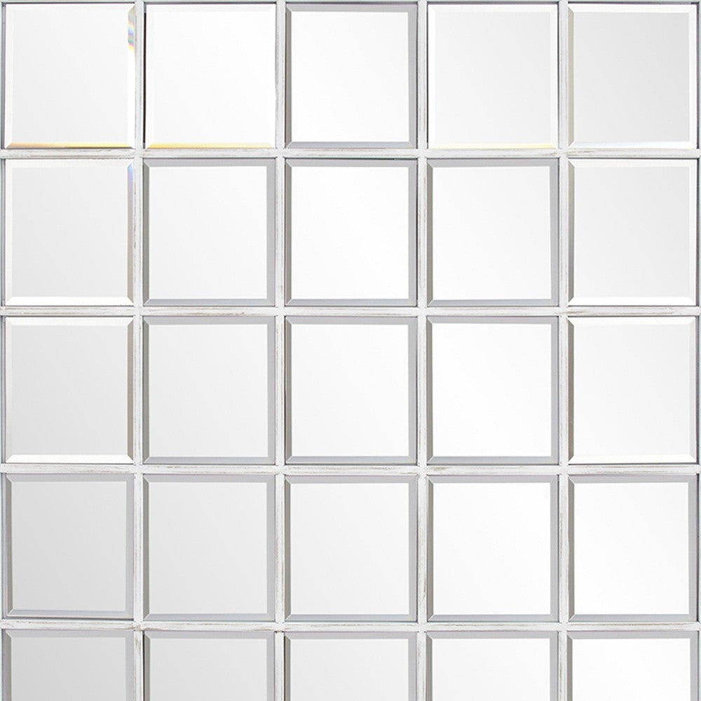 Rectangular Whitewash Window Pane Tile Mirror