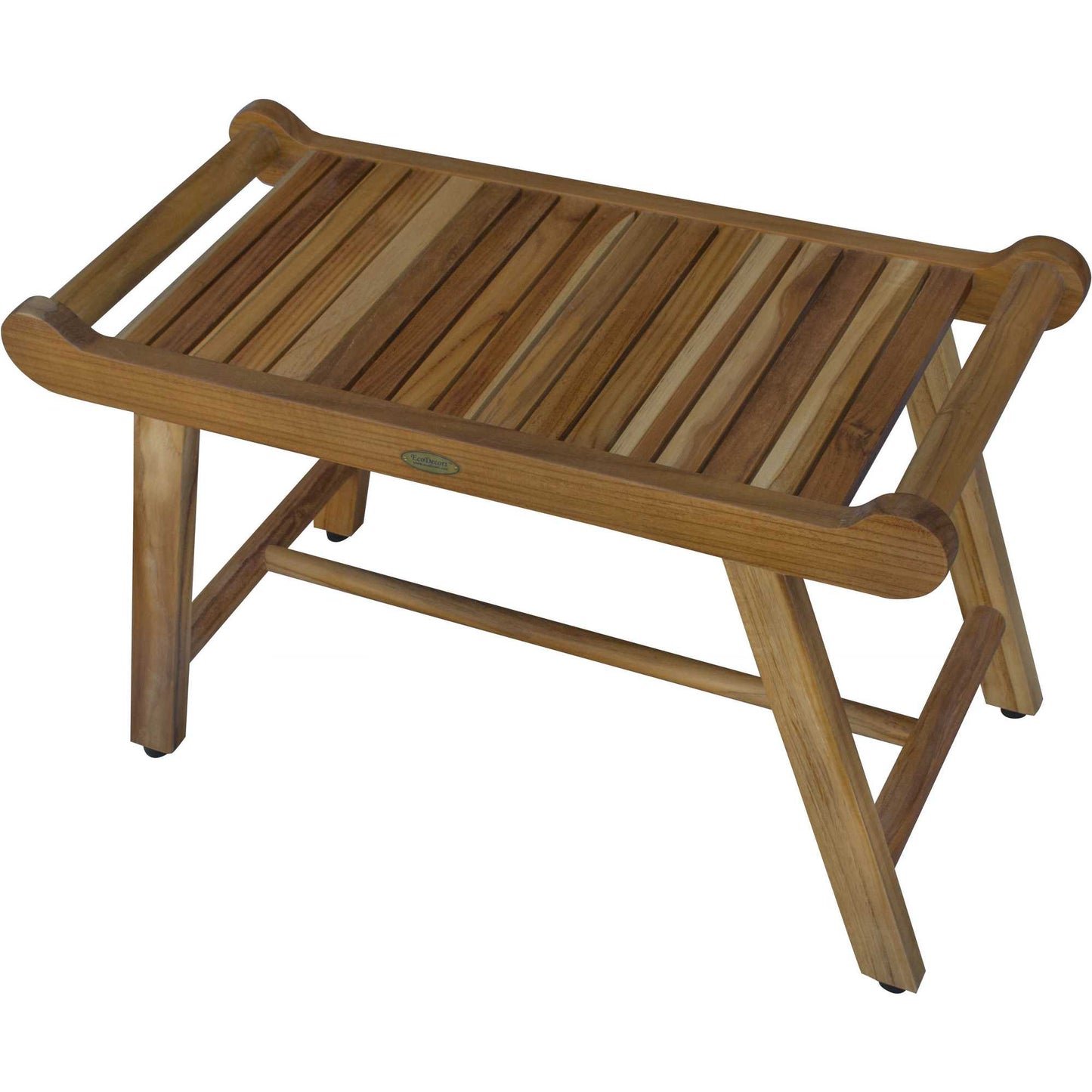 Rectangular Teak Shower Bench With Handles In Natural Finish