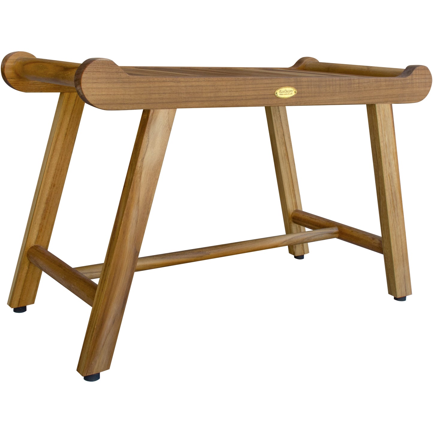 Rectangular Teak Shower Bench With Handles In Natural Finish