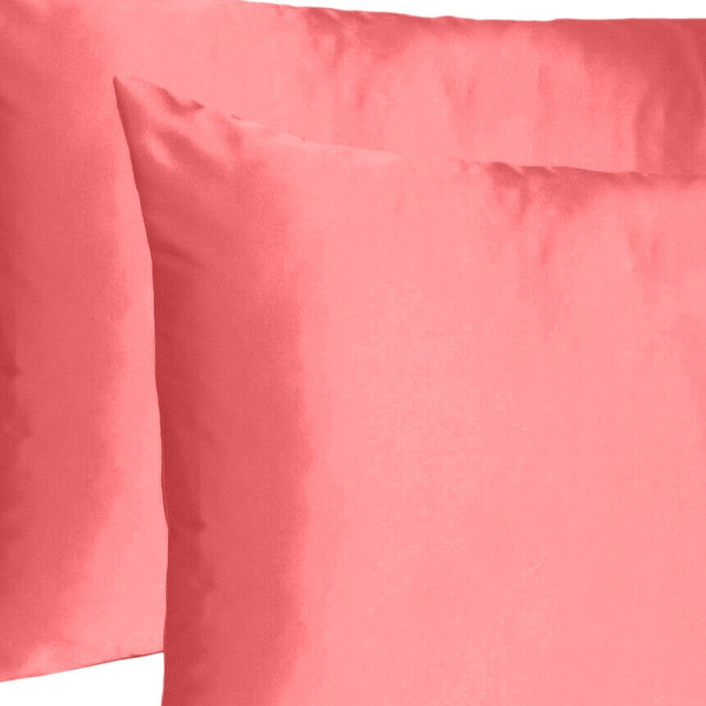 Coral Dreamy Set Of 2 Silky Satin Standard Pillowcases