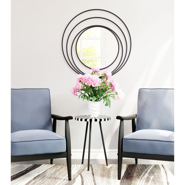 32" Black Concentric Circles Round Wall Mirror