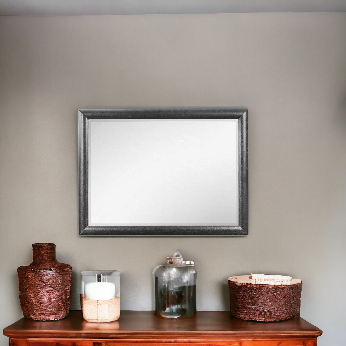 35" Gray Wood Framed Mirror