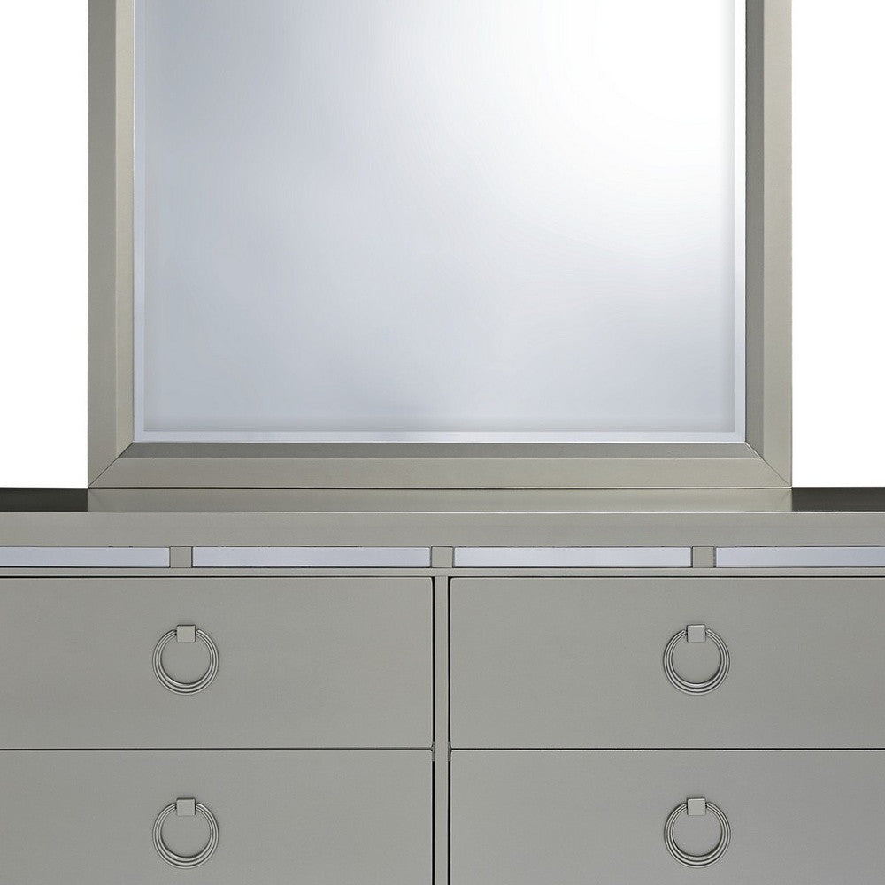 Modern Silver Tone Mirror With Sleek Wood Trim