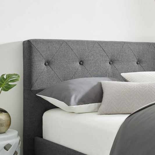 Grey Platform King Bed with Two Nightstands