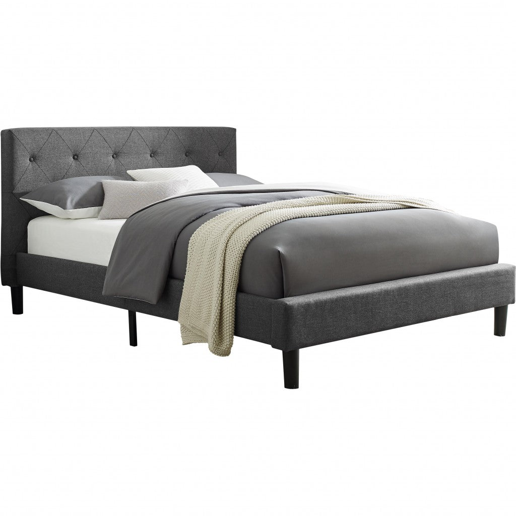 Grey Platform King Bed with Two Nightstands