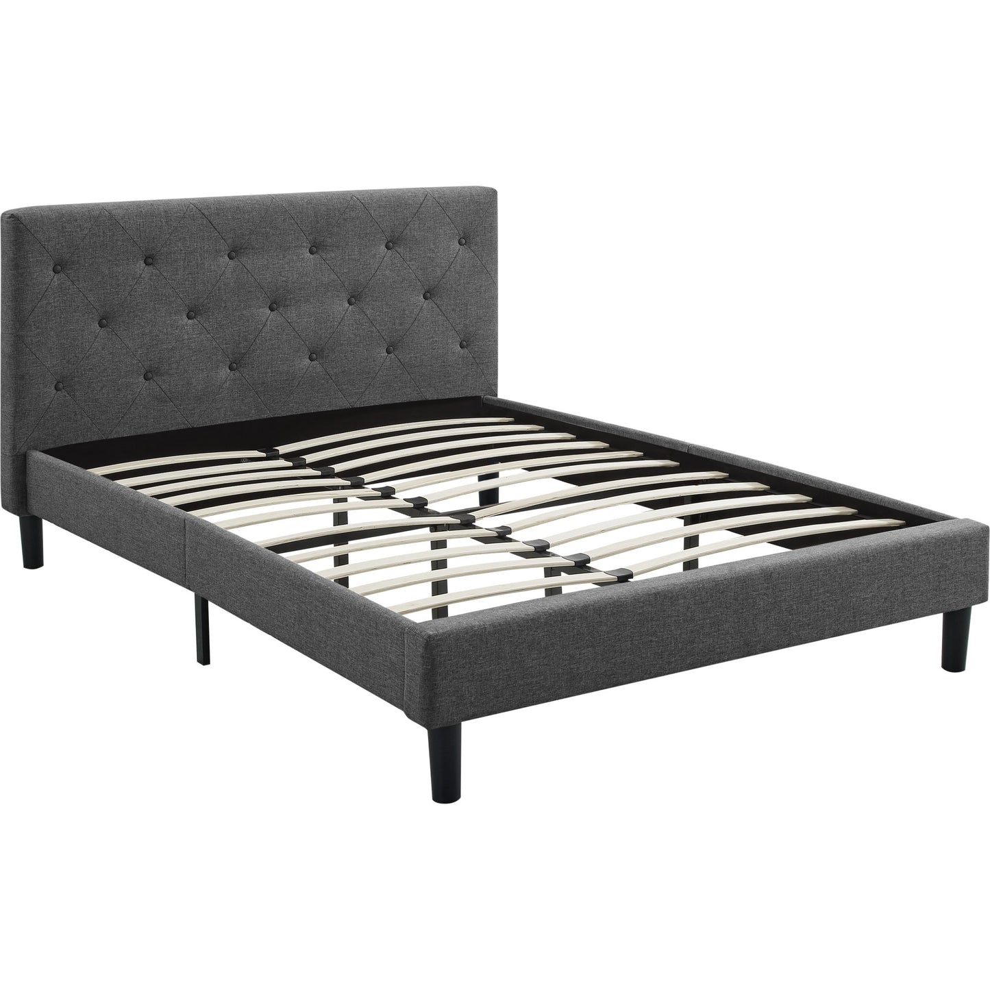 Grey Platform King Bed with Two Nightstands