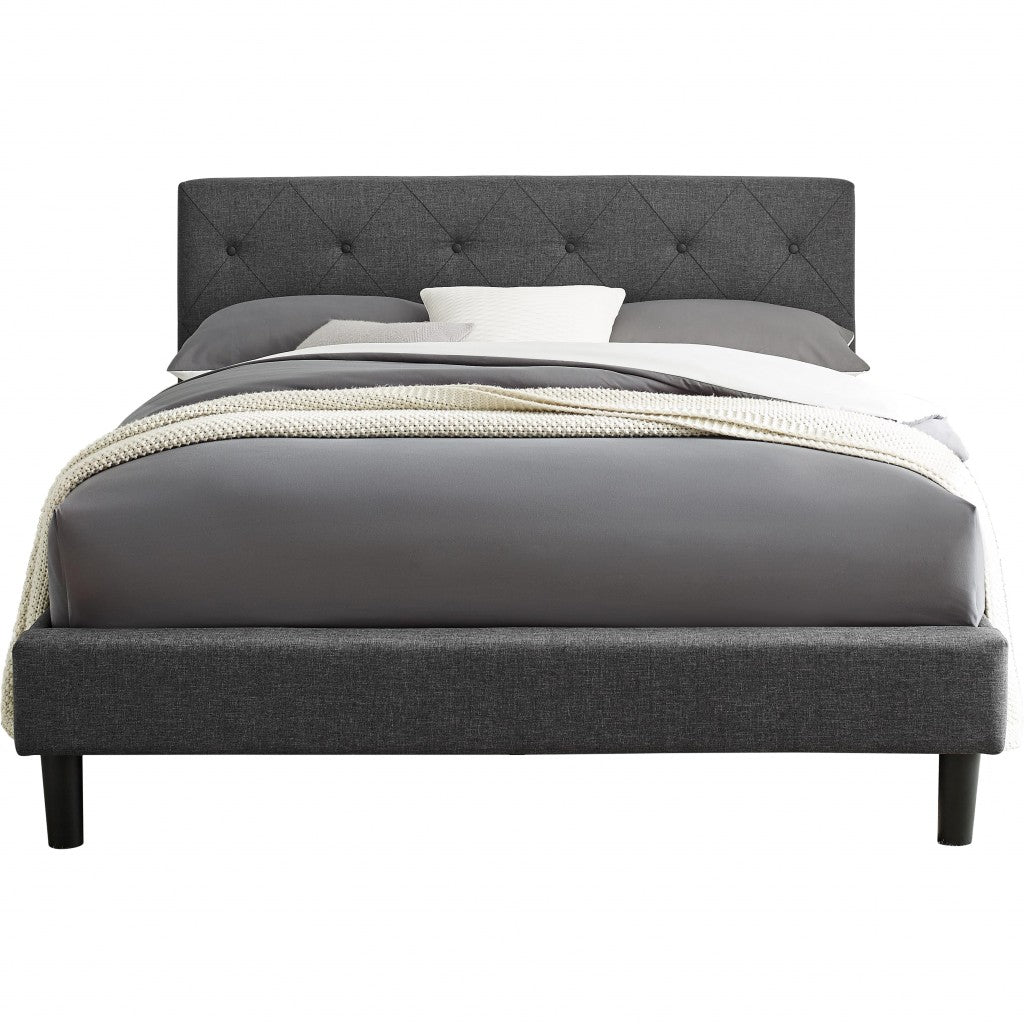 Grey Platform King Bed with Two Nightstands