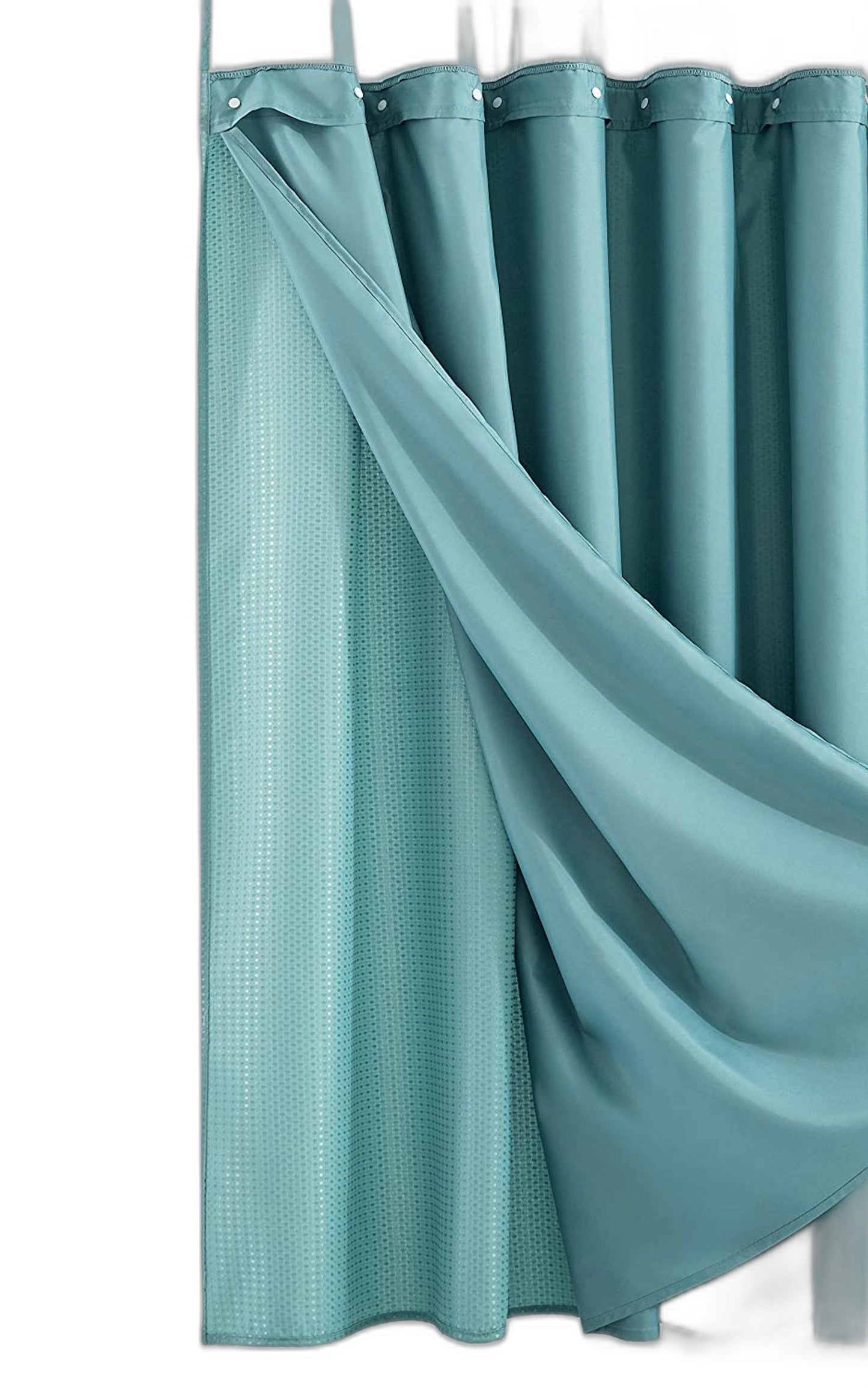 Teal Sheer and Grid Shower Curtain and Liner Set