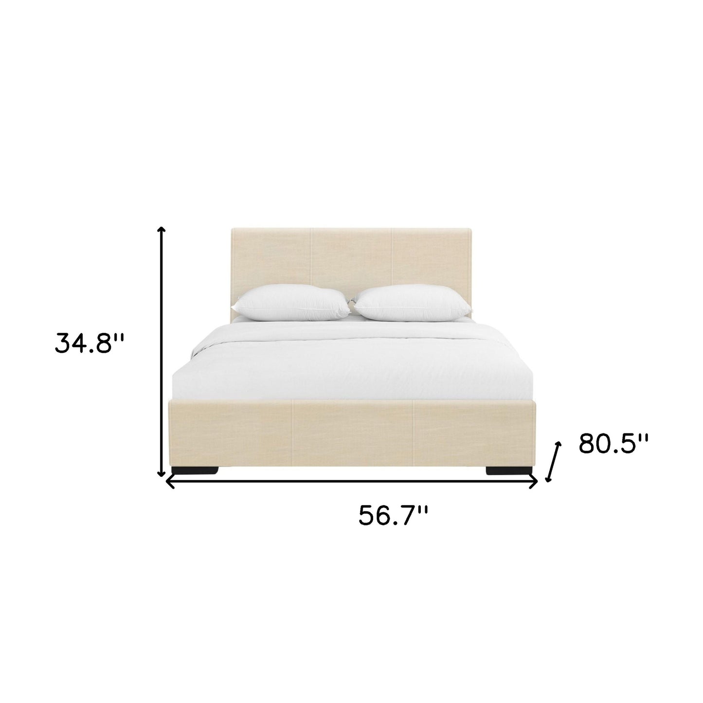 Beige Upholstered Full Platform Bed