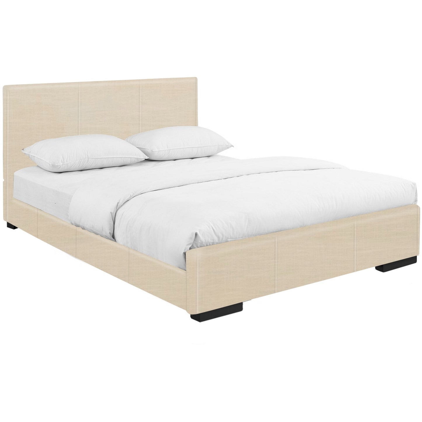 Beige Upholstered King Platform Bed