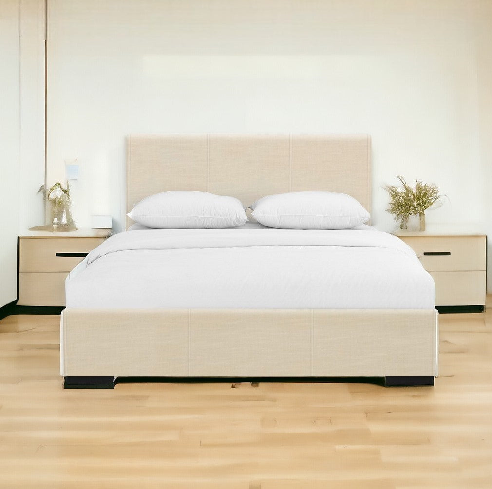 Beige Upholstered King Platform Bed