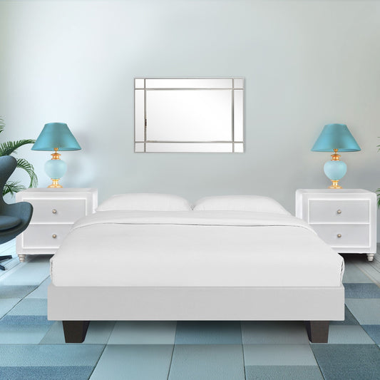 White Platform King Bed with Two Nightstands