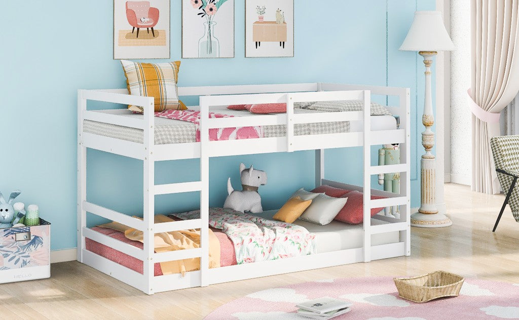 Pastel White Twin Over Twin Dual Ladder Bunk Bed