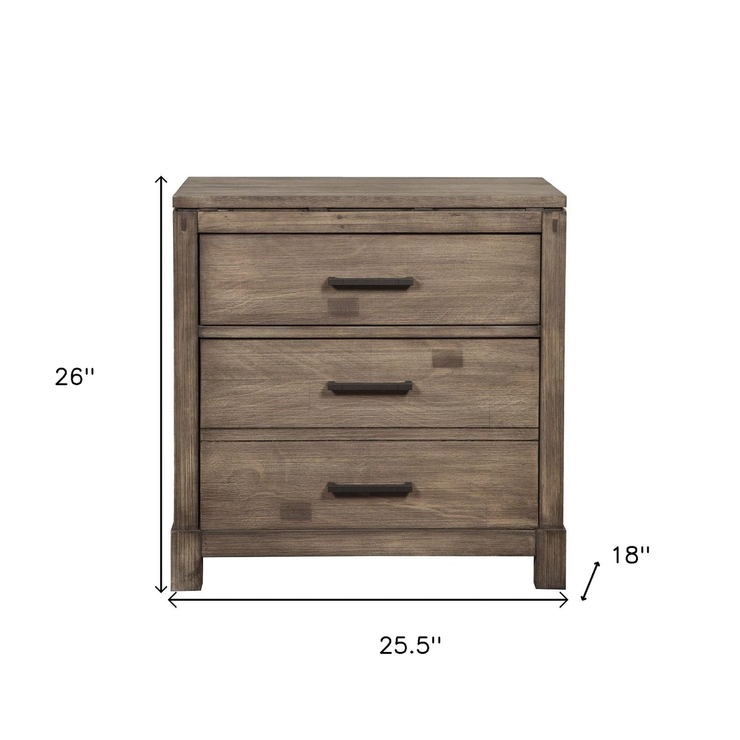 Weathered Grey Finish Wood 3 Drawer Nightstand