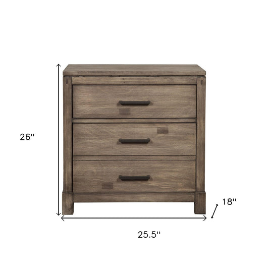 Weathered Grey Finish Wood 3 Drawer Nightstand