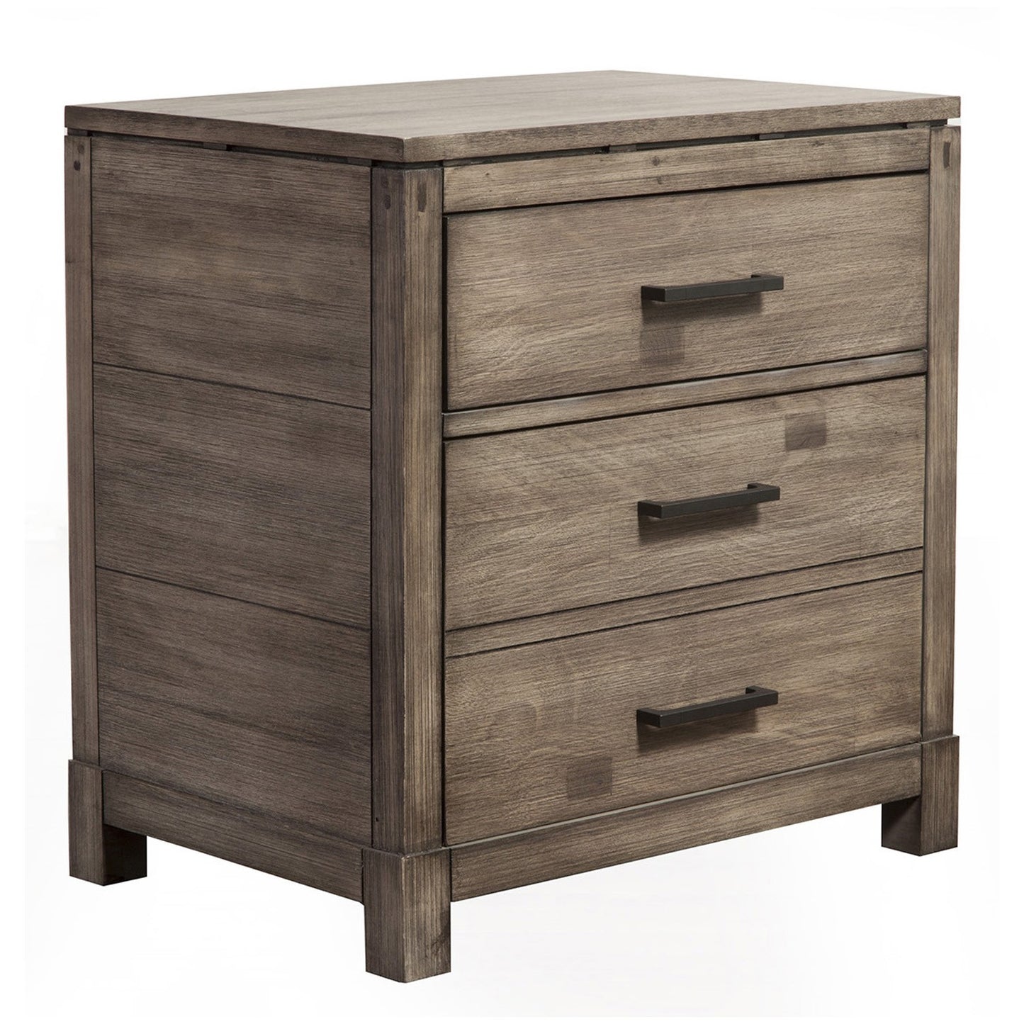 Weathered Grey Finish Wood 3 Drawer Nightstand