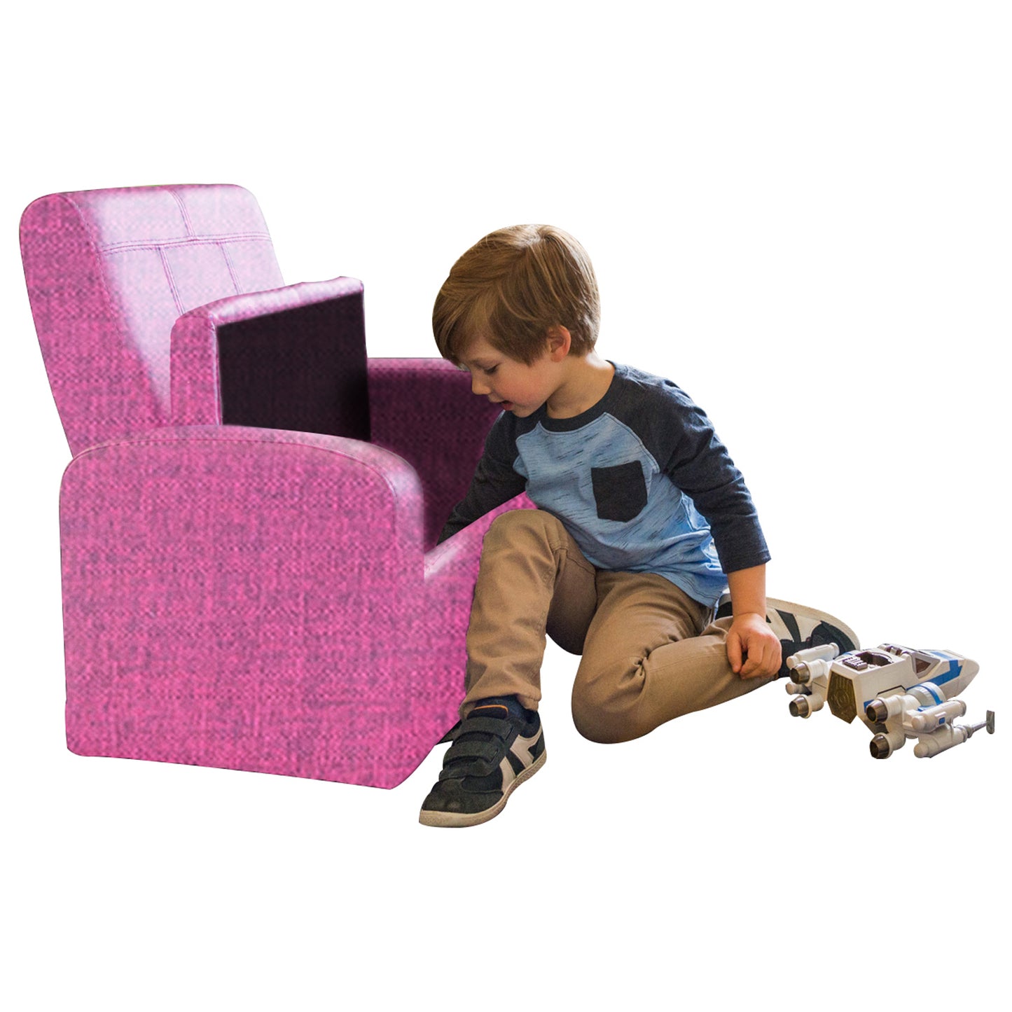 Kids Pink Comfy Upholstered Recliner Chair with Storage