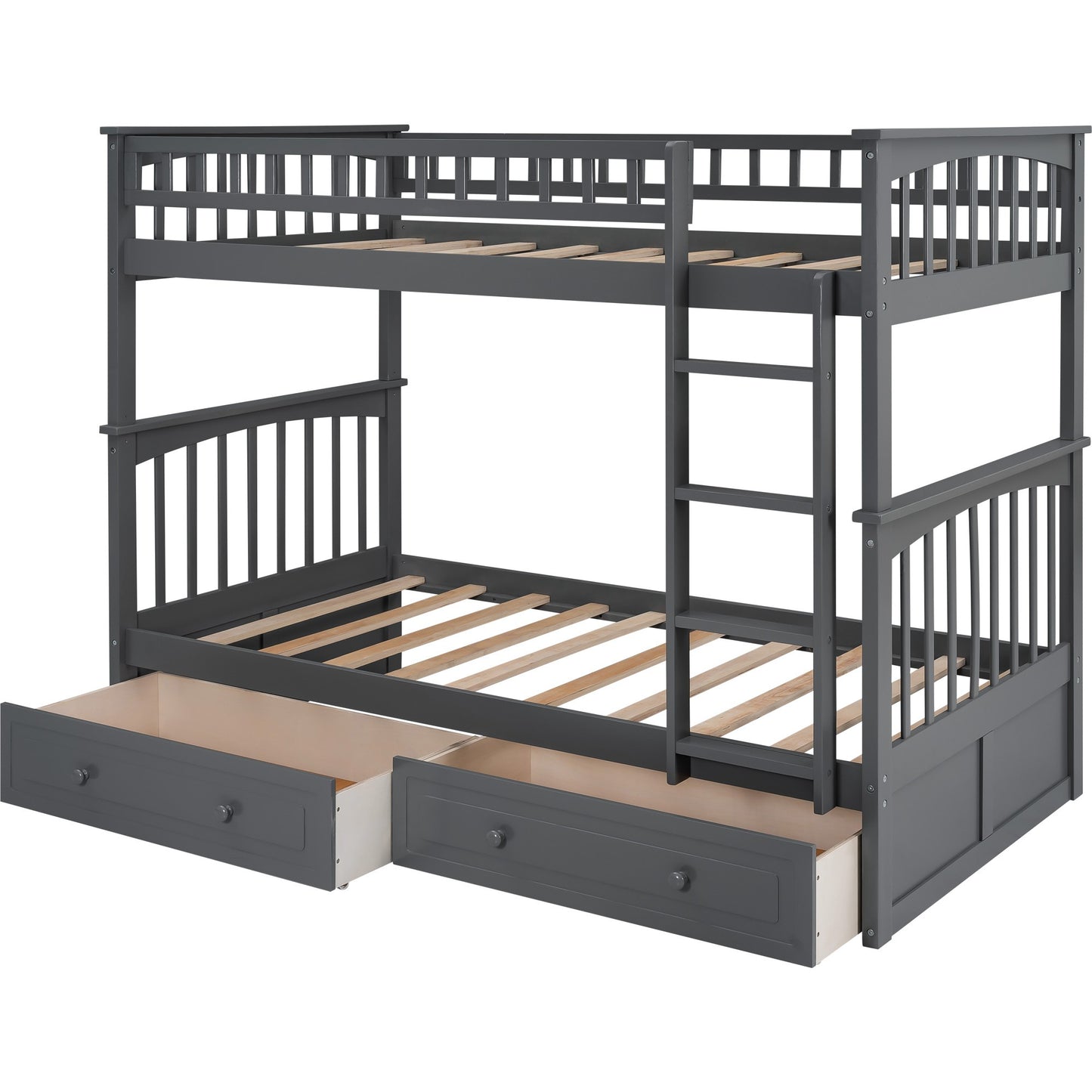 Twin over Twin Bunk Bed Drawers Convertible Beds Gray