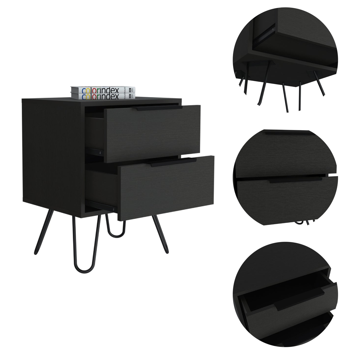 22" Black Wengue Two Drawer Nightstand