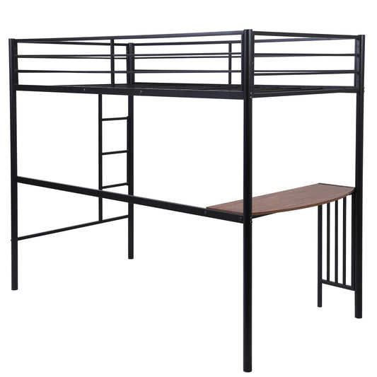 Black Metal Twin Size Loft Bed with Desk