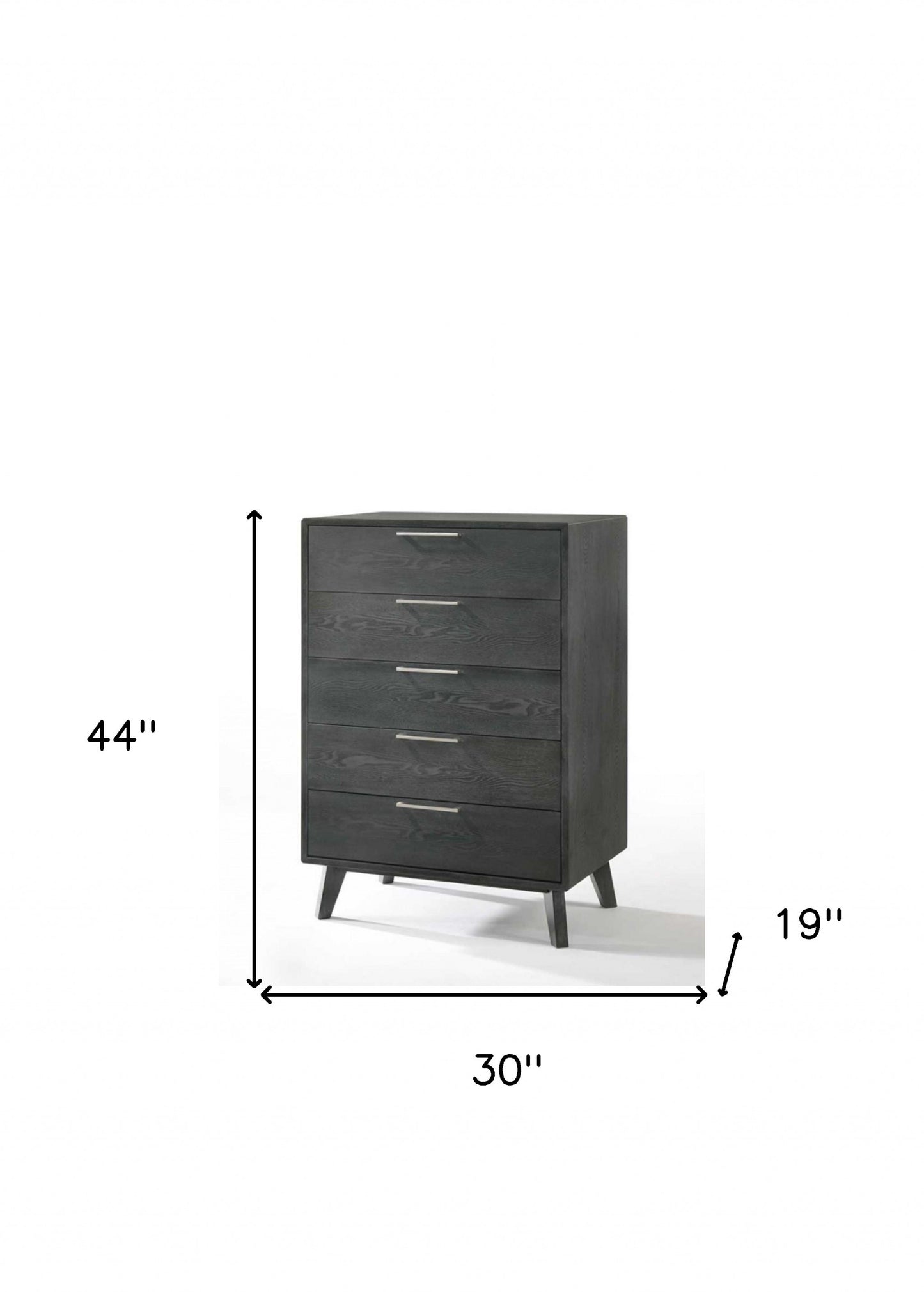 30" Grey Wash Solid Wood Five Drawer Chest