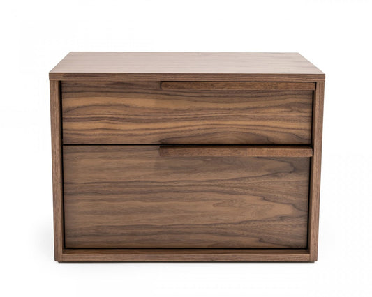 Modern Light Brown Walnut Nightstand with Two drawers