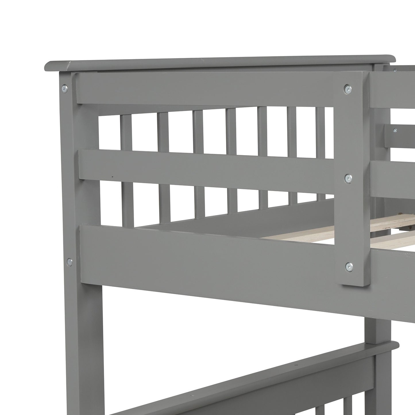 Gray Twin Over Full Contemporary Bunk Bed With Stairs And Shelves