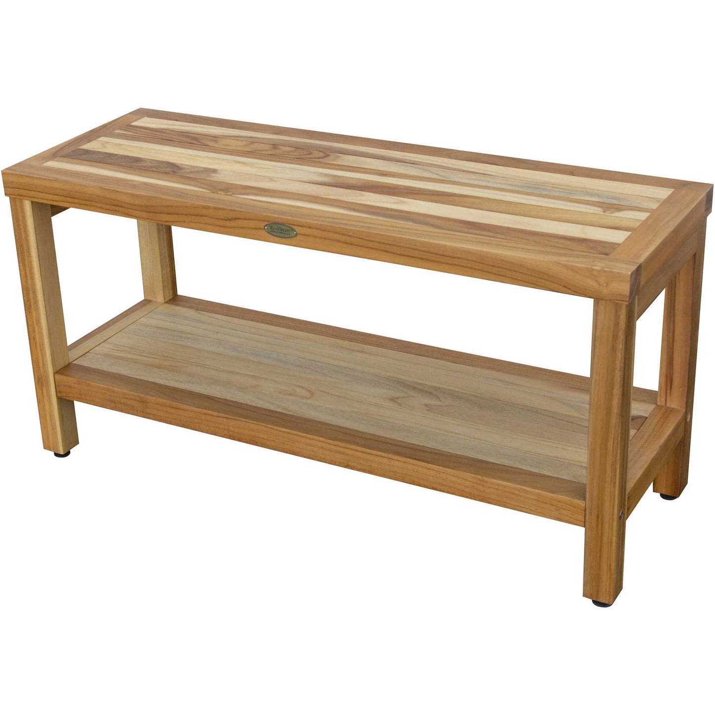 Large Rectangular Teak Bench With Shelf In Natural Finish