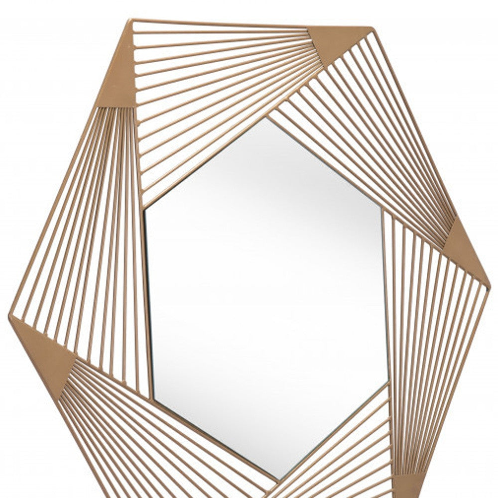 Octagonal Lines Gold Finish Wall Mirror