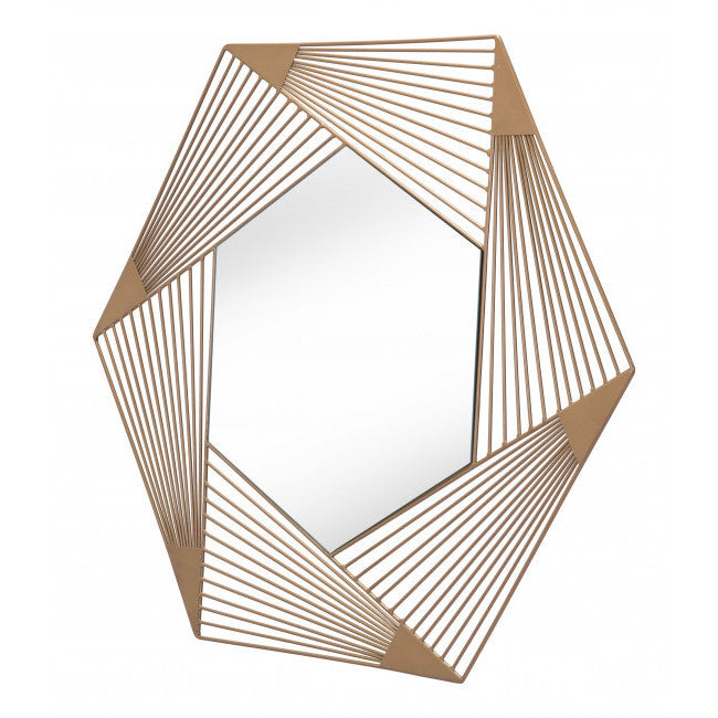 Octagonal Lines Gold Finish Wall Mirror