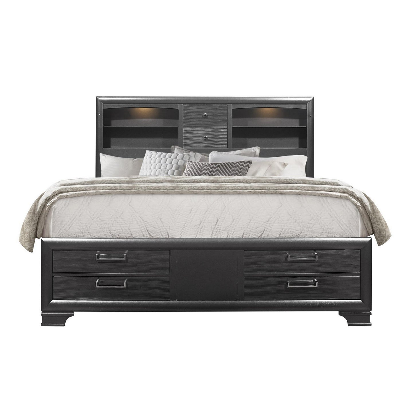 Solid Wood King Gray Eight Drawers Bed