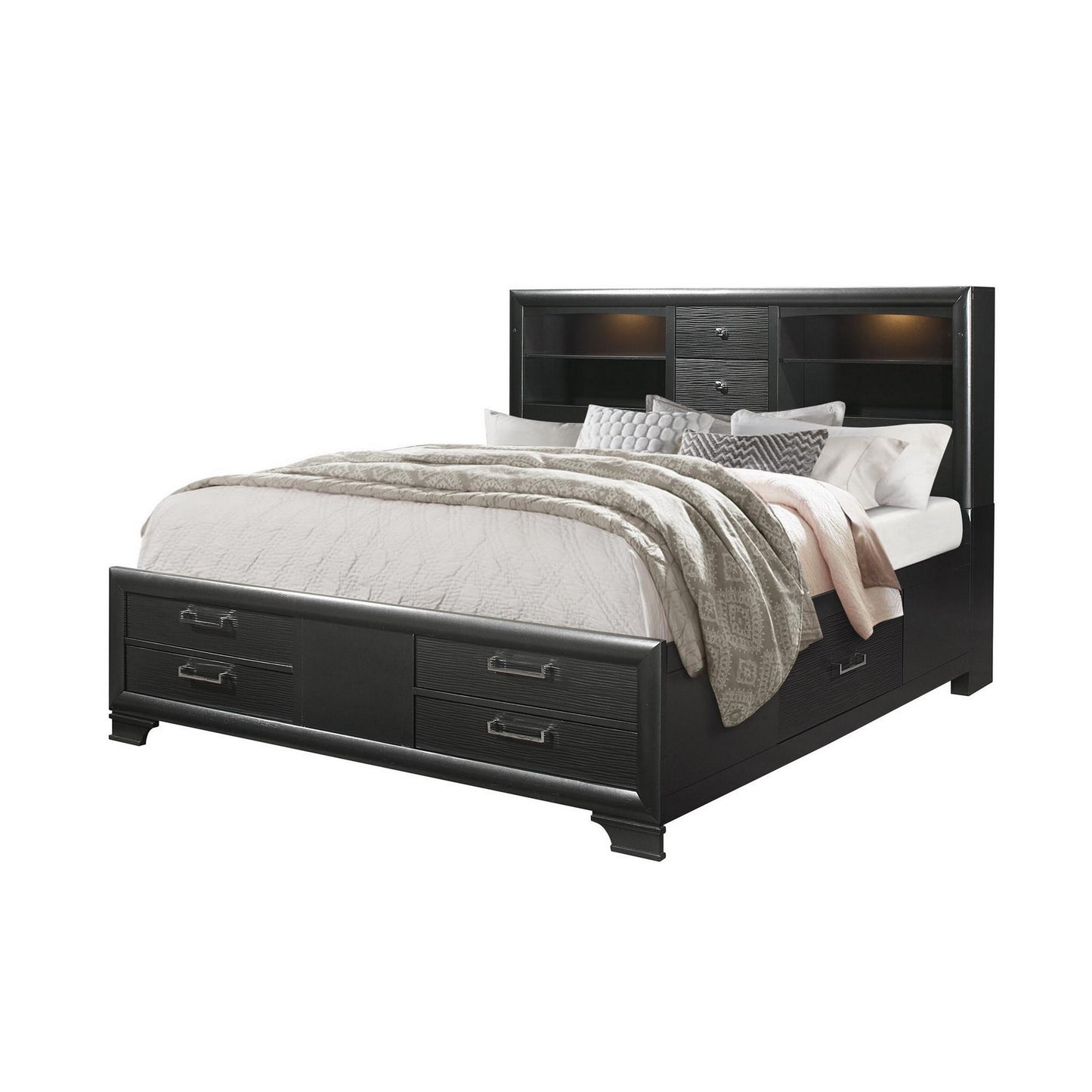 Solid Wood King Gray Eight Drawers Bed