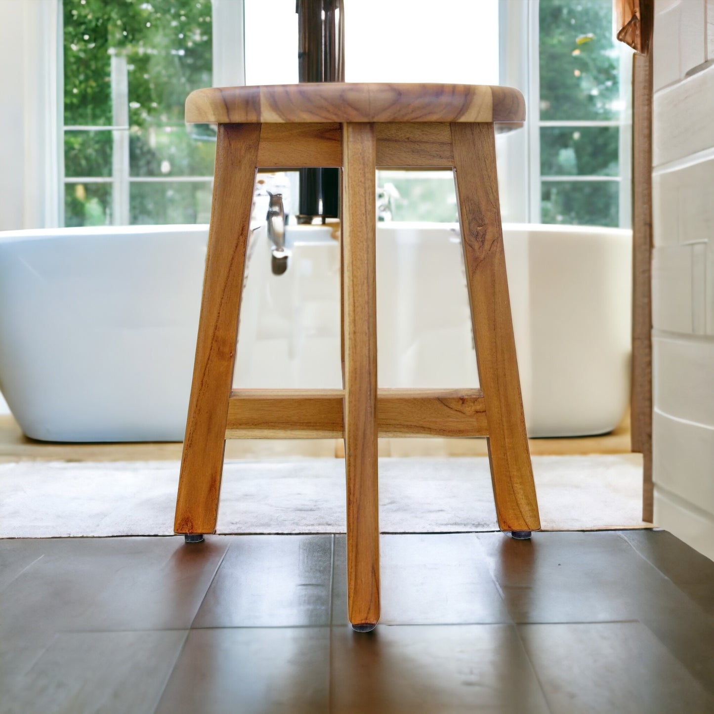 18" Natural Brown Backless Bar Chair