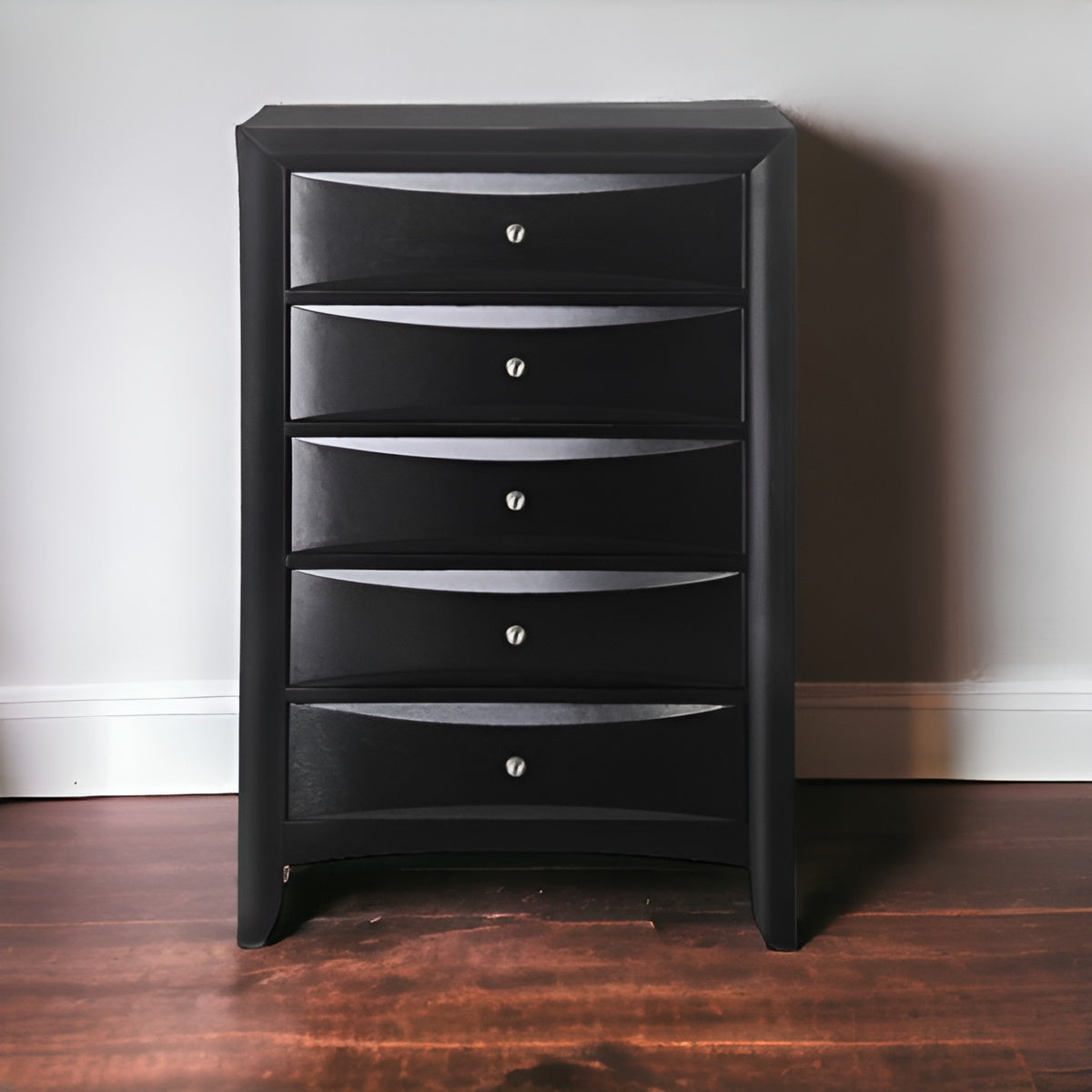 48" Black Wood Chest With Center Metal Glide