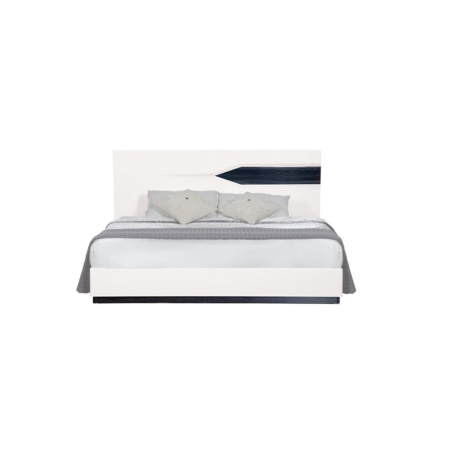 White Tone Quekingen Bed With Dark Grey Zebrano Details On Headboard And Bottom Rail Accent