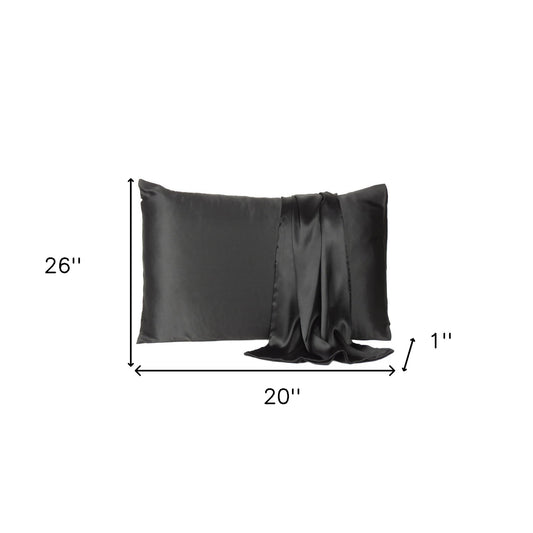 Black Dreamy Set Of 2 Silky Satin Standard Pillowcases