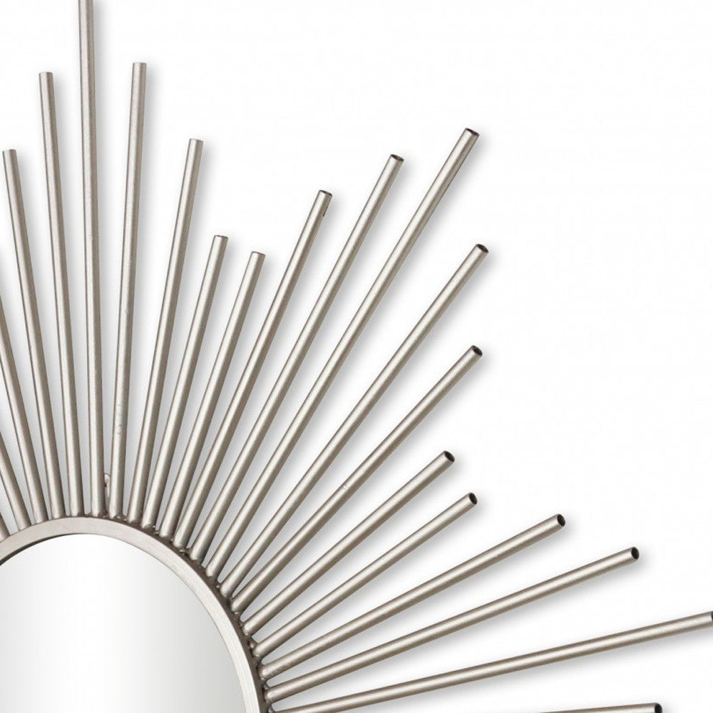 Striking Silver Metal Sunburst Design Wall Mirror