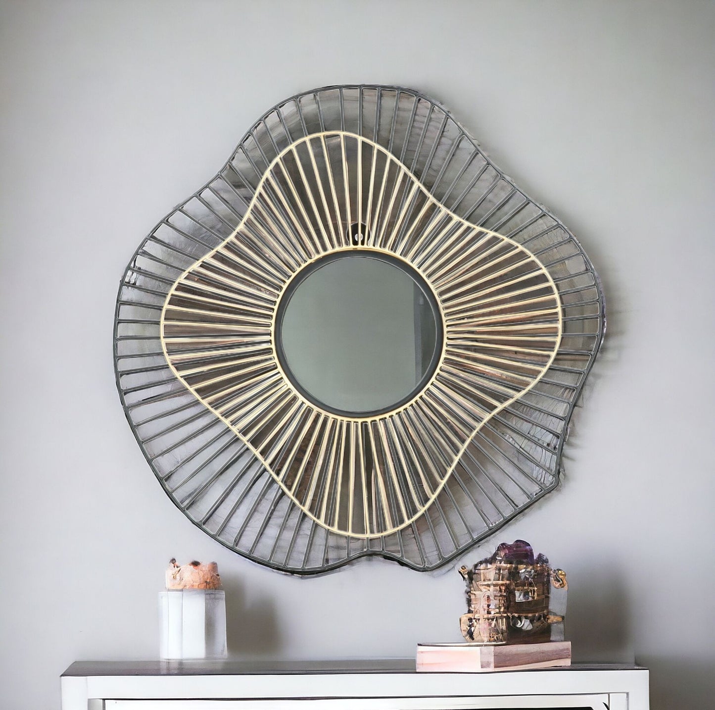 Black and Gold Contemporary Round Mirror