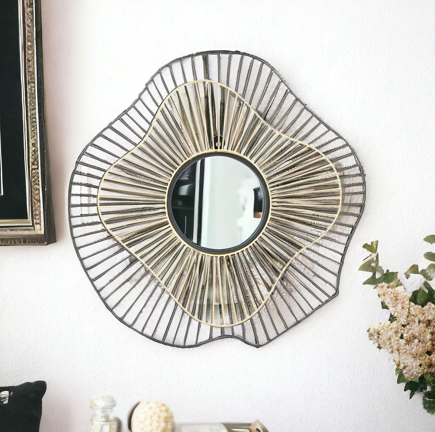 Black and Gold Contemporary Round Mirror