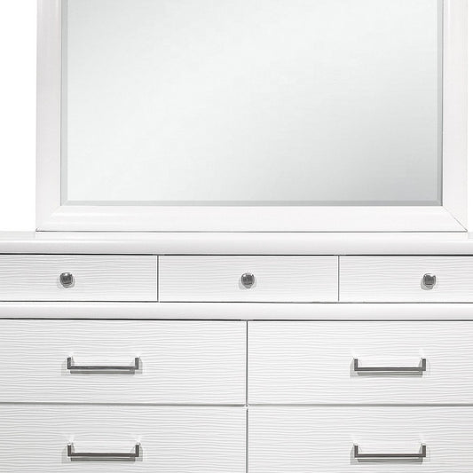 59" White Solid Wood Mirrored Nine Drawer