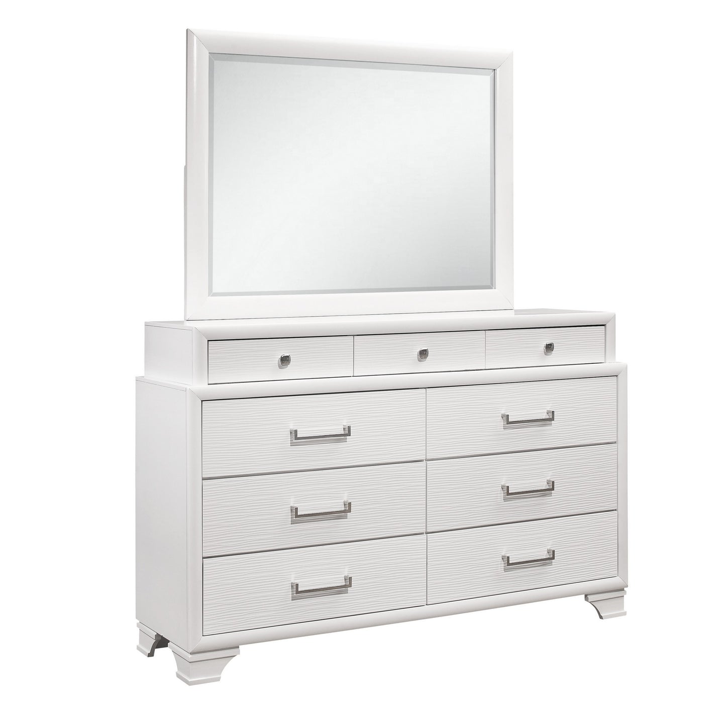 59" White Solid Wood Mirrored Nine Drawer