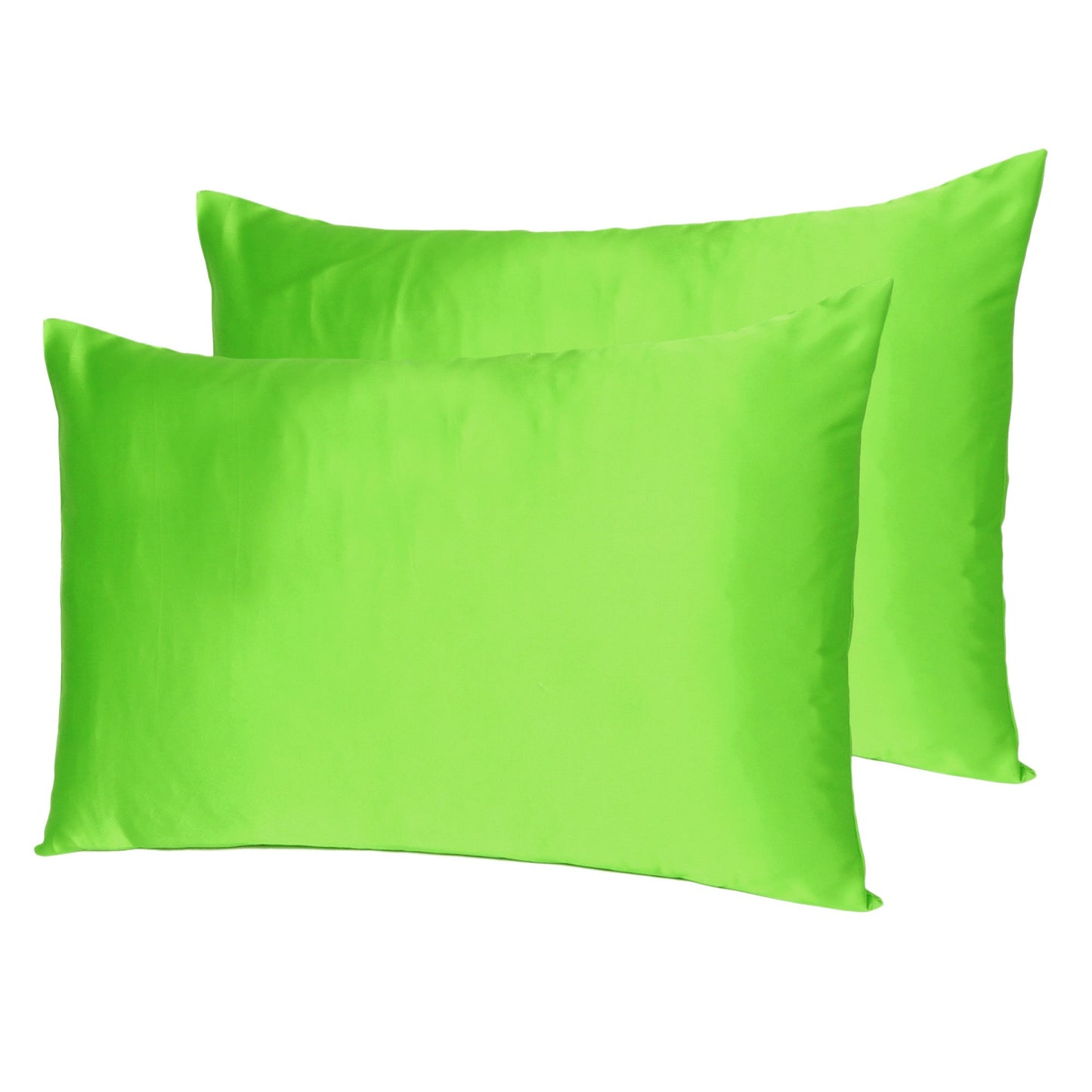 Bright Green Dreamy Set Of 2 Silky Satin Queen Pillowcases