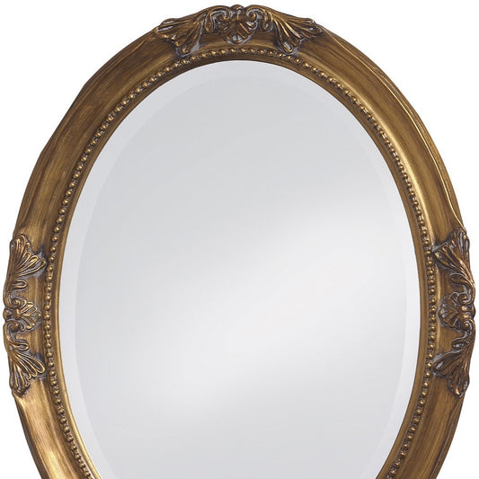 Oval Antique Gold Finish Mirror With Beaded Textured Frame