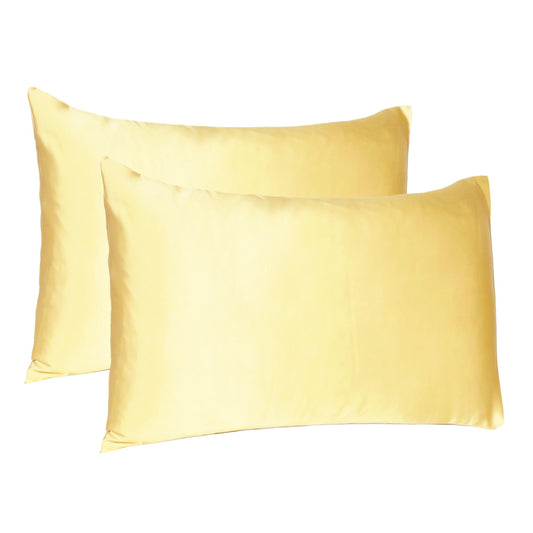 Gold Dreamy Set Of 2 Silky Satin Queen Pillowcases