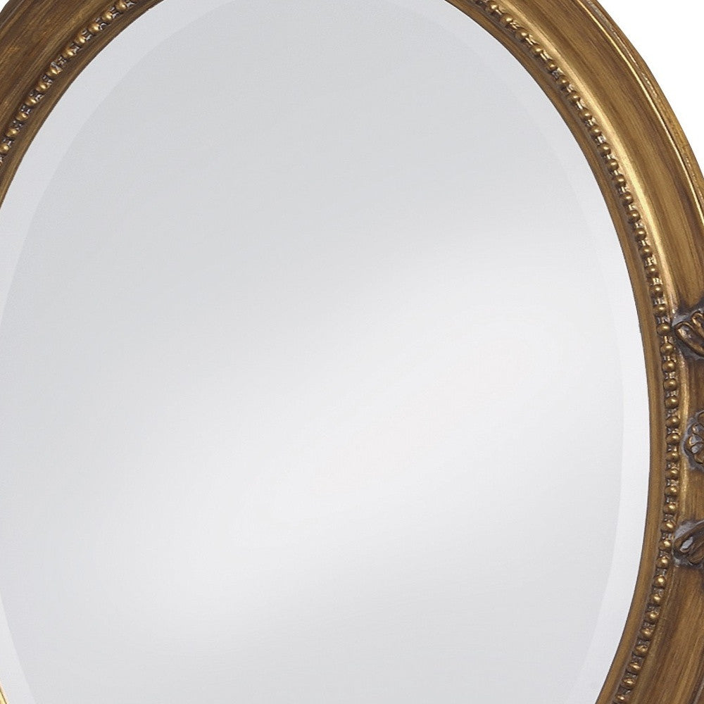 Oval Antique Gold Finish Mirror With Beaded Textured Frame