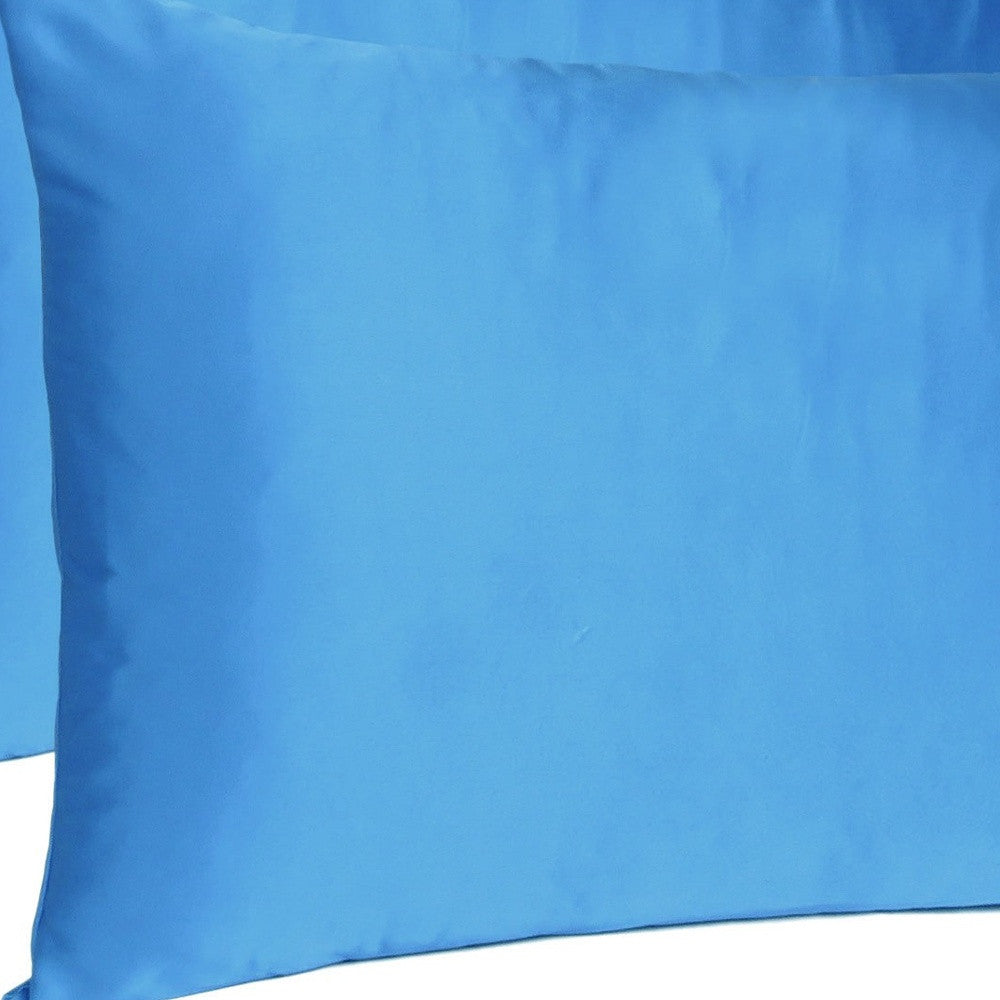 Bright Blue Dreamy Set Of 2 Silky Satin Standard Pillowcases